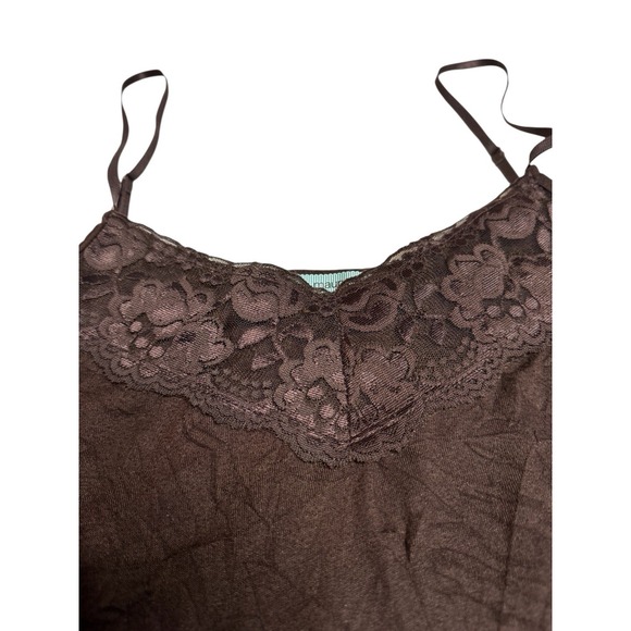 Women's Maurices Sz L Y2K Dark Brown Lace Trim Crinkle Cami Camisole Fairy - Picture 2 of 5